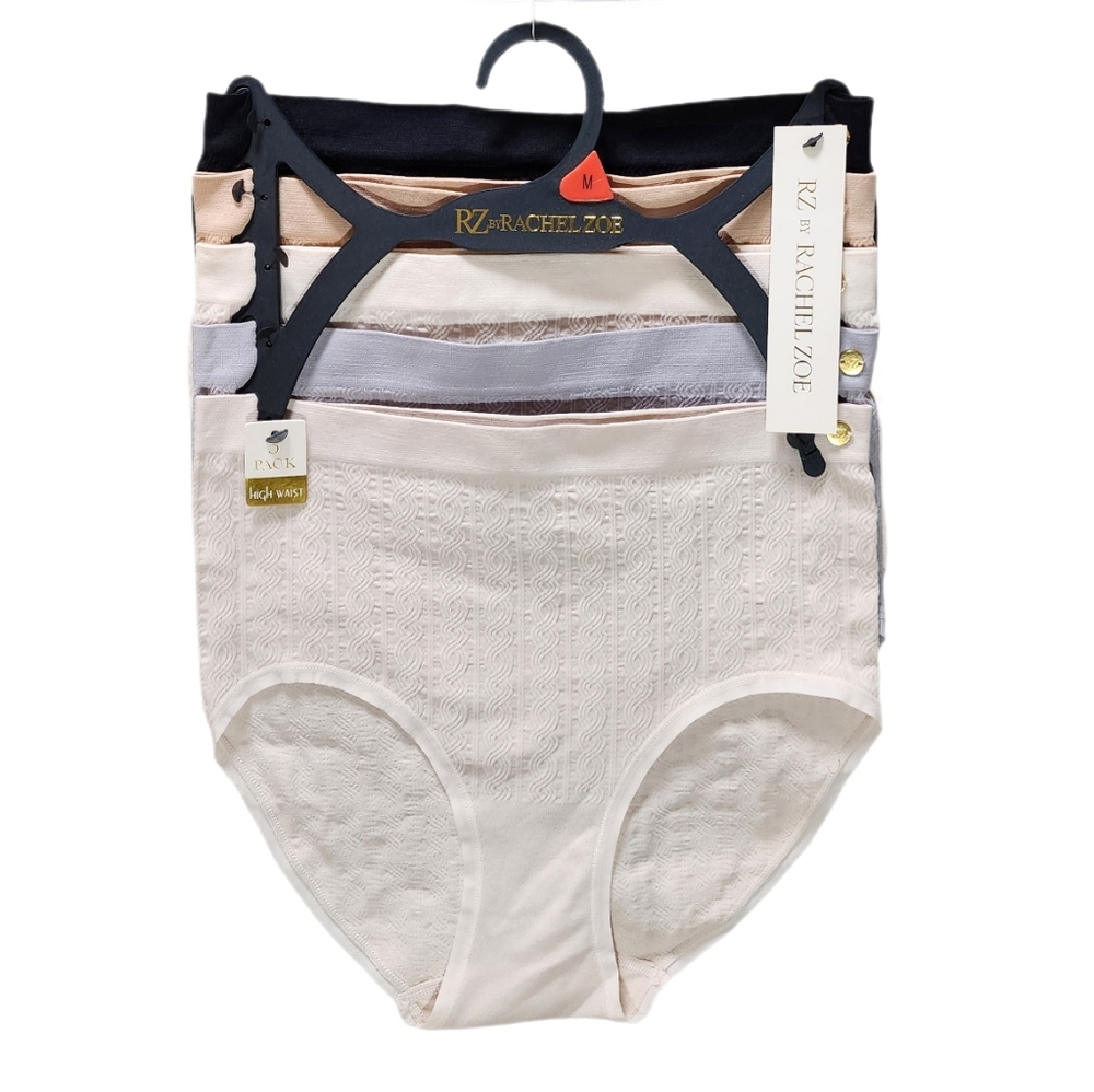 RZ By Rachel Zoe 5-Pack High Waist Textured Panties Underwear Multicolor Size M